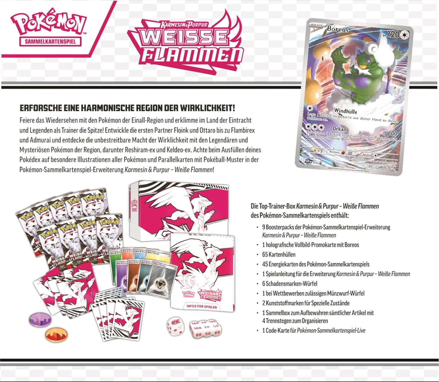 Pokémon-Sammelkartenspiel: Top-Trainer-Box Karmesin & Purpur – Weiße Flammen