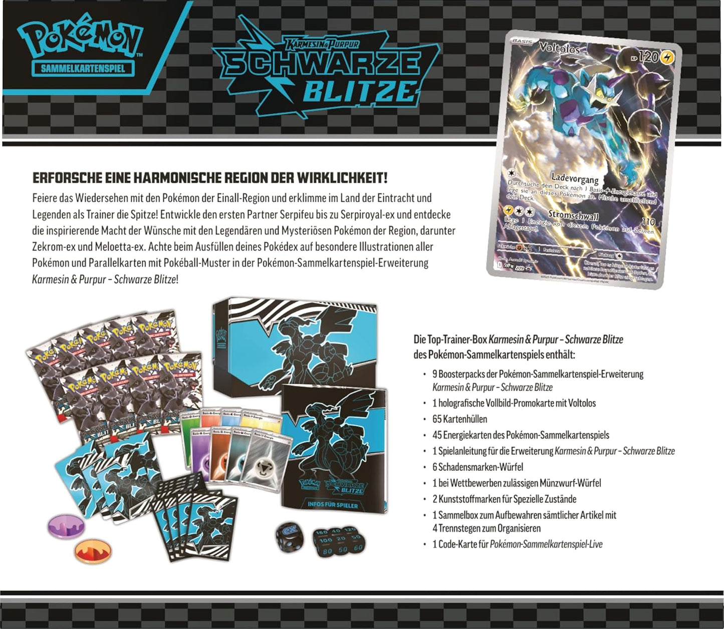 Pokémon-Sammelkartenspiel: Top-Trainer-Box Karmesin & Purpur – Schwarze Blitze